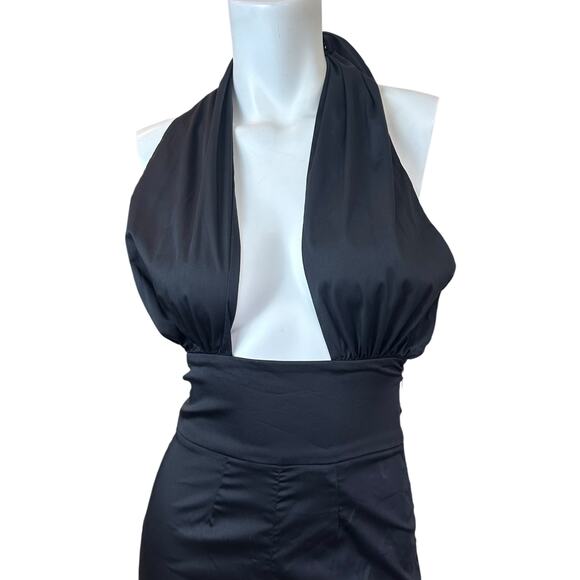 Frederica Tosi Black High Waisted Sexy Jumpsuit with Halter Tie sz 38=XS/S/2 NWT - Picture 2 of 13